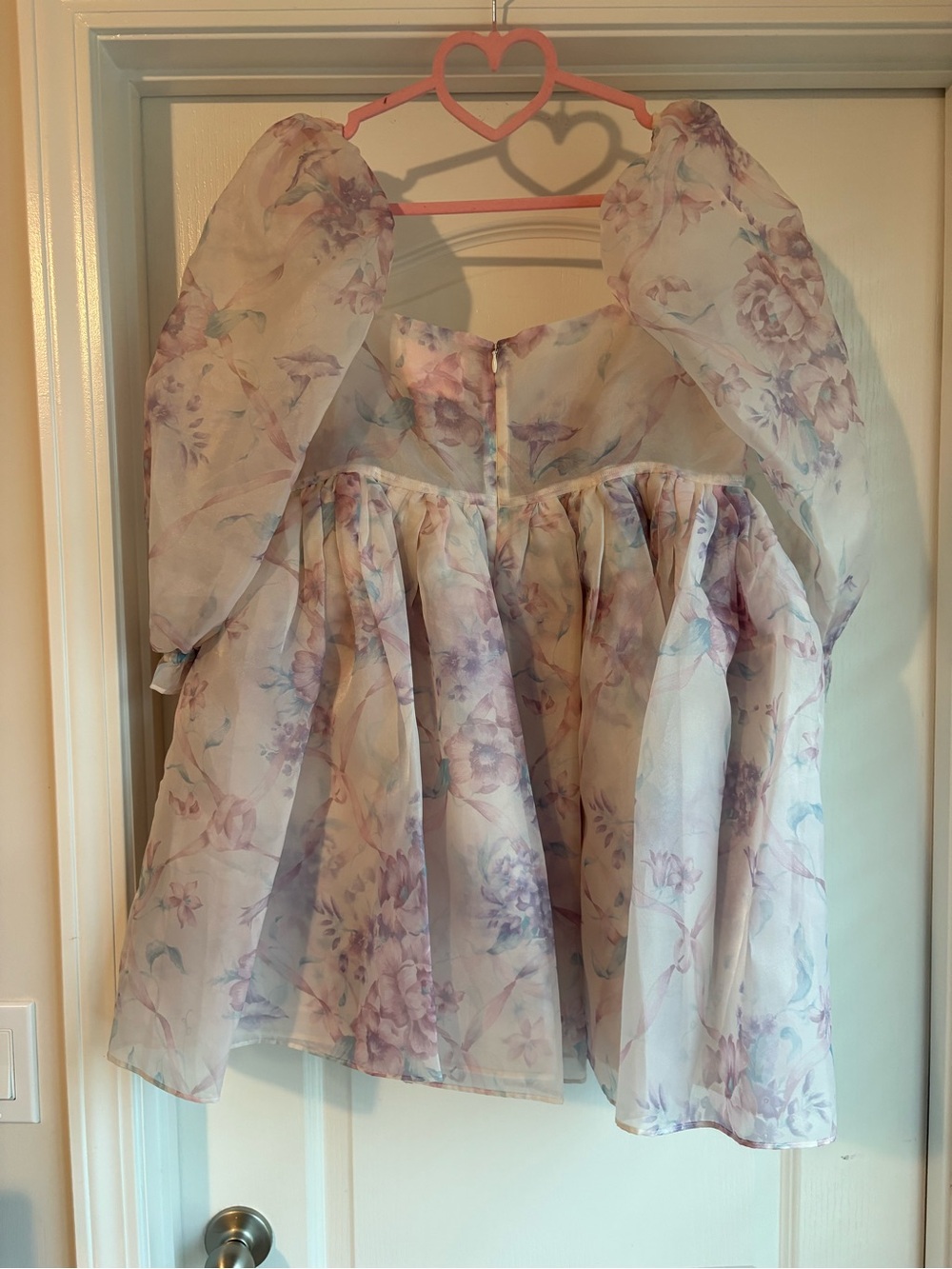 Selkie Floral Puff-Sleeve Mini Dress in Pastel Lavender and Blush - Picture 6 of 6
